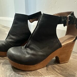 Black Leather Women's Platform Ankle Boots/ Clogs, by Free People